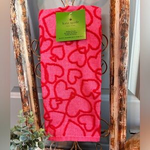 Kate Spade New York set of two pink red cotton kitchen towels heart outlines